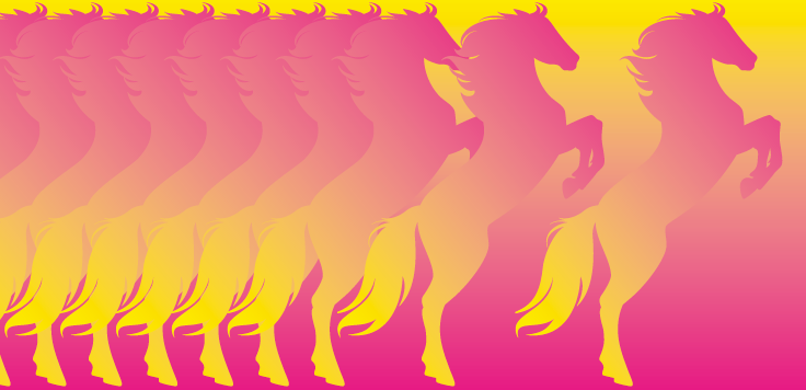 ViennaUP Pferde gelb auf rosa Hintergrund