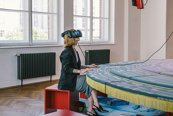 Woman wearing VR goggles