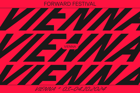 Online Grafik roter Hintergrund, Vordergrund Schrift "Forward Festival Vienna"