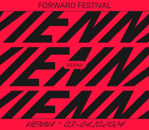 Online Grafik roter Hintergrund, Vordergrund Schrift "Forward Festival Vienna"