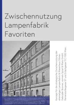 GAD con Zwischennutzung Lampenfabrik Favoriten: Das Cover des Konzepts mit historischem Foto der Lampenfabrik